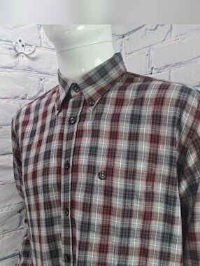 NWOT Bugatti Men's Button Down Shirt Red Gray Check Soft Cotton HQ Size XLT